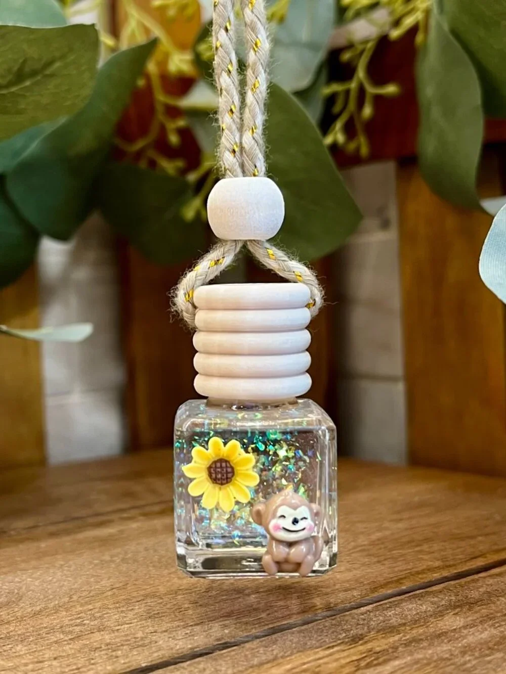 Monkey with Sunflower Car Oil Diffuser, Monkey Car Air Freshener, Fragrance Oil